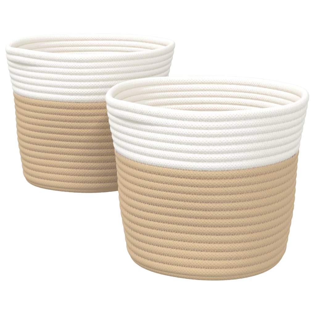 opbevaringskurve 2 stk. Ø24x18 cm bomuld beige og hvid
