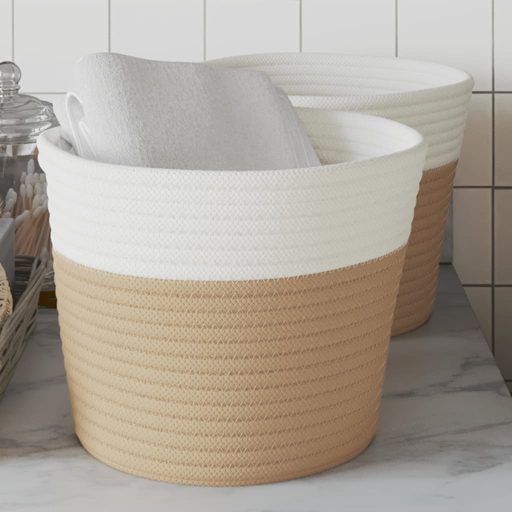 opbevaringskurve 2 stk. Ø24x18 cm bomuld beige og hvid
