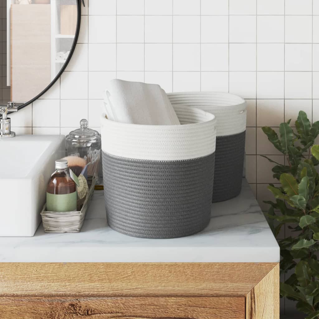 opbevaringskurve 2 stk. Ø28x28 cm bomuld grå og hvid