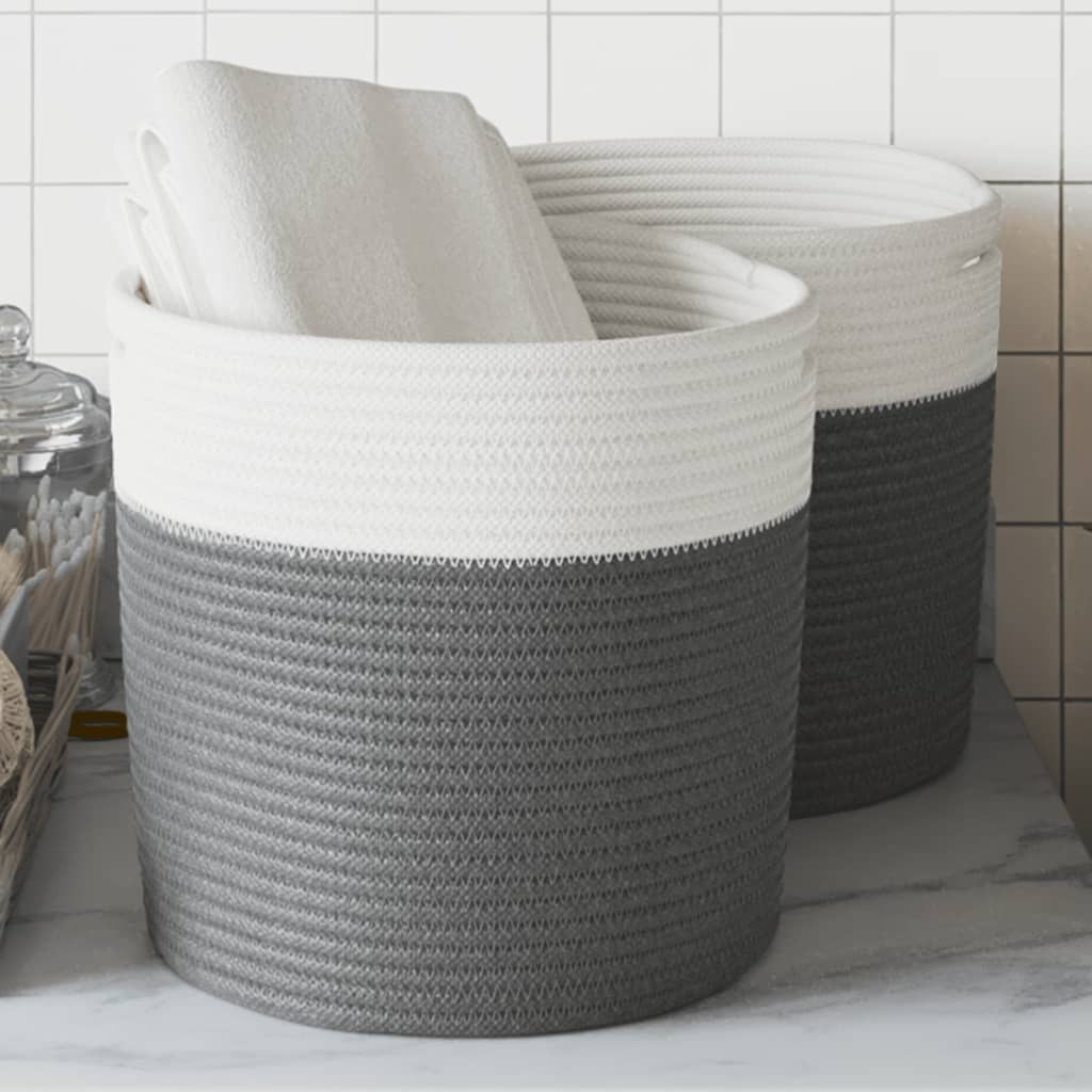 opbevaringskurve 2 stk. Ø28x28 cm bomuld grå og hvid