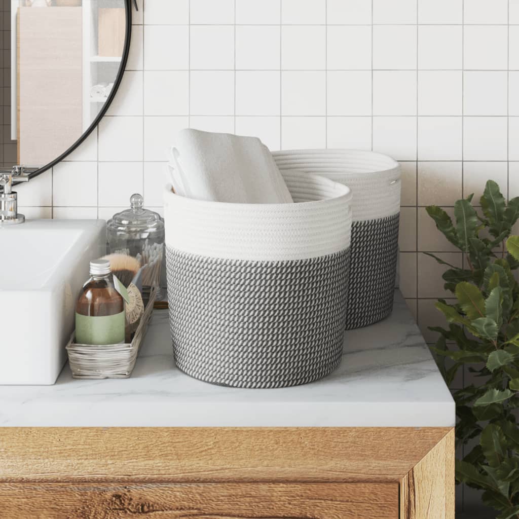 opbevaringskurve 2 stk. Ø28x28 cm bomuld grå og hvid
