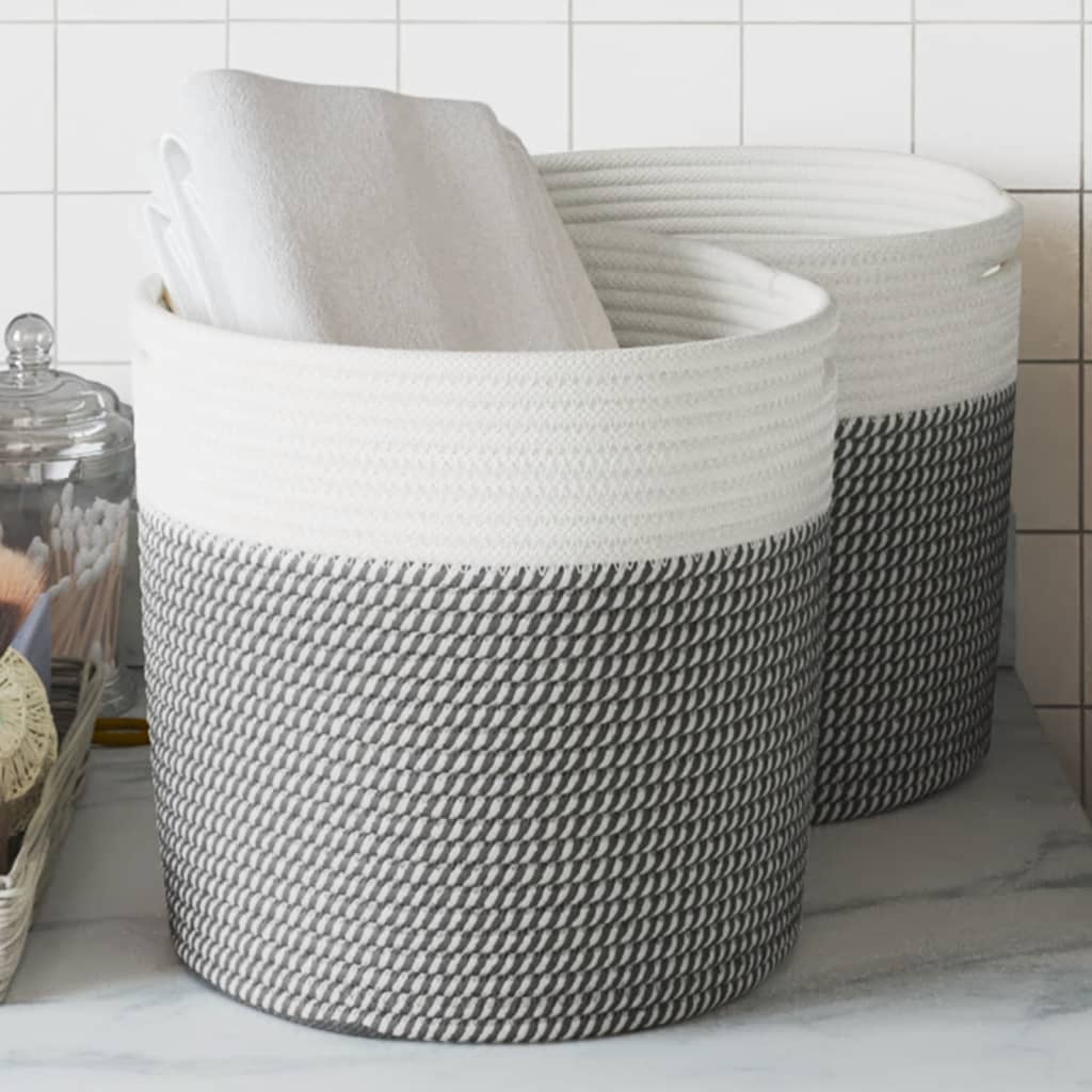 opbevaringskurve 2 stk. Ø28x28 cm bomuld grå og hvid