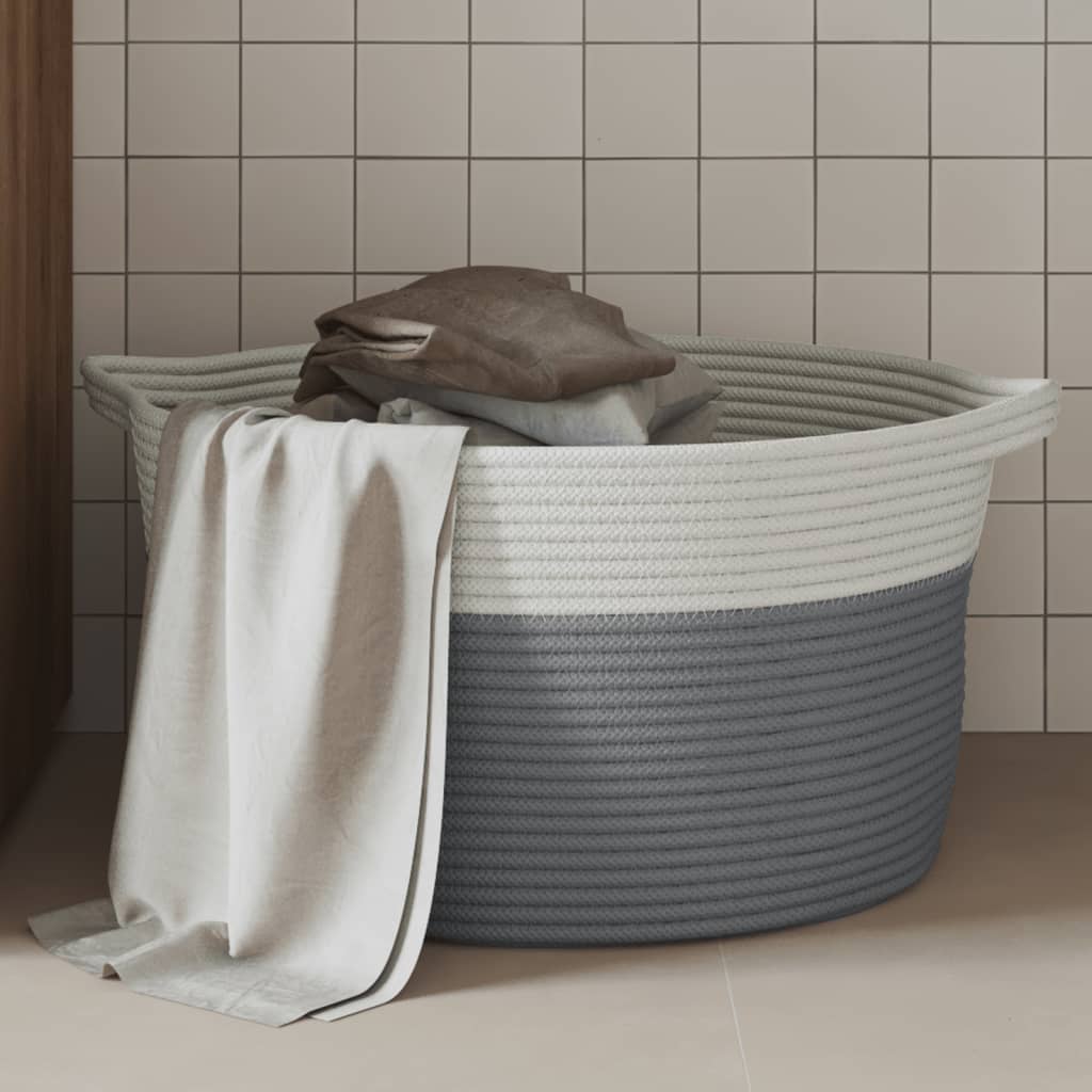 opbevaringskurv Ø40x25 cm bomuld grå og hvid