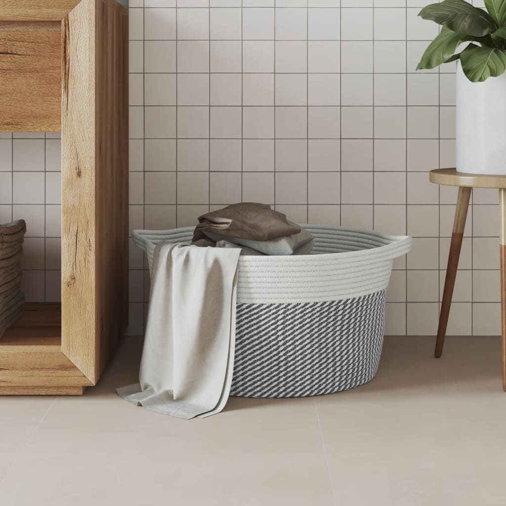 opbevaringskurv Ø40x25 cm bomuld grå og hvid