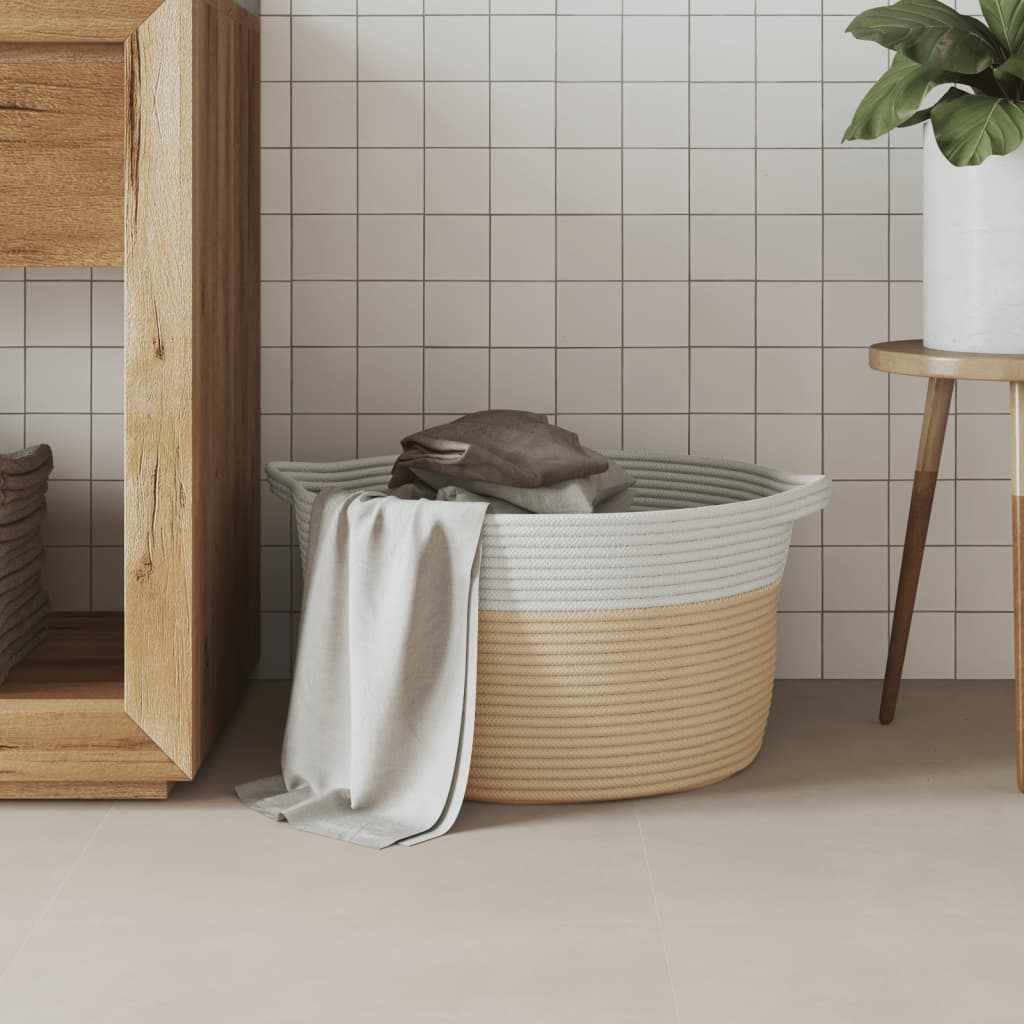 opbevaringskurv Ø40x25 cm bomuld beige og hvid