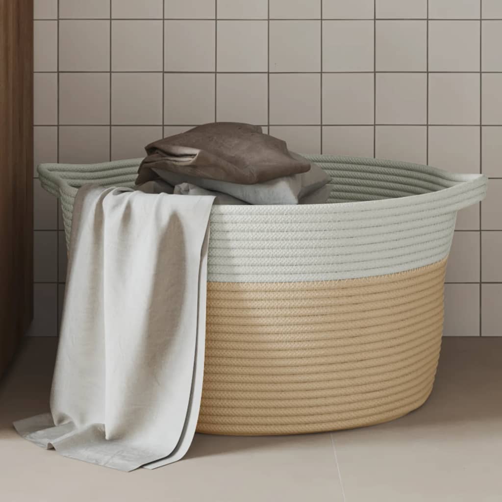 opbevaringskurv Ø40x25 cm bomuld beige og hvid