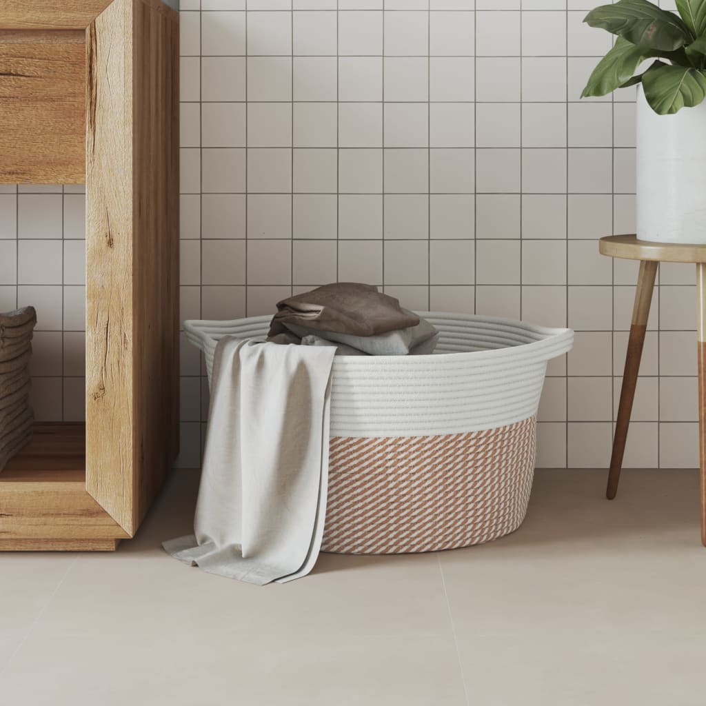 opbevaringskurv Ø40x25 cm bomuld brun og hvid