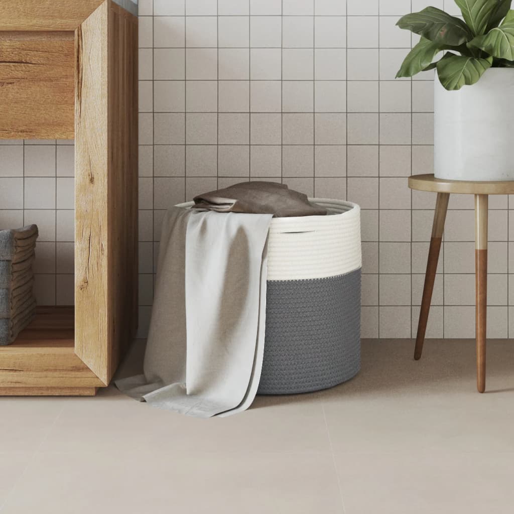opbevaringskurv Ø40x35 cm bomuld grå og hvid