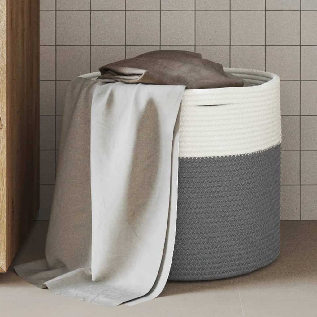 opbevaringskurv Ø40x35 cm bomuld grå og hvid