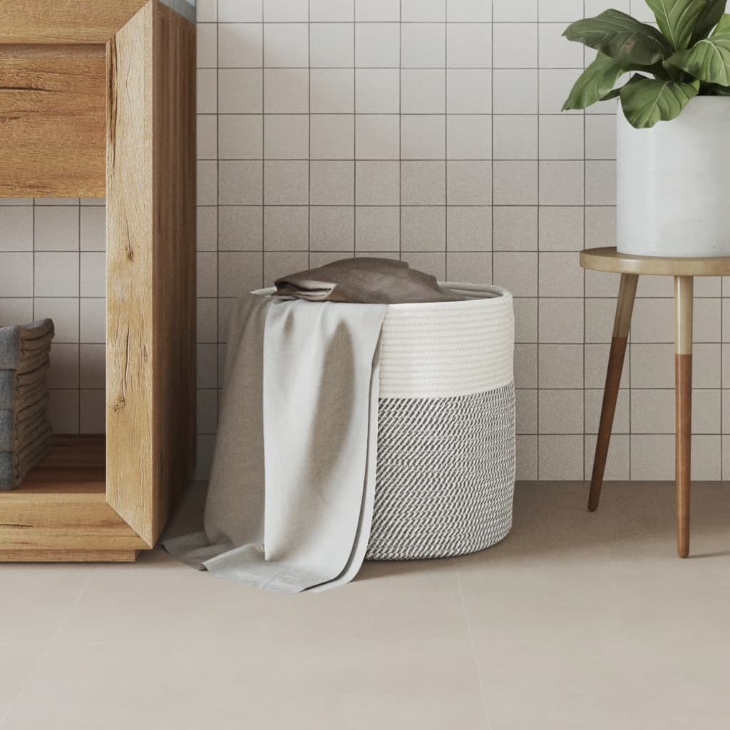 opbevaringskurv Ø40x35 cm bomuld grå og hvid