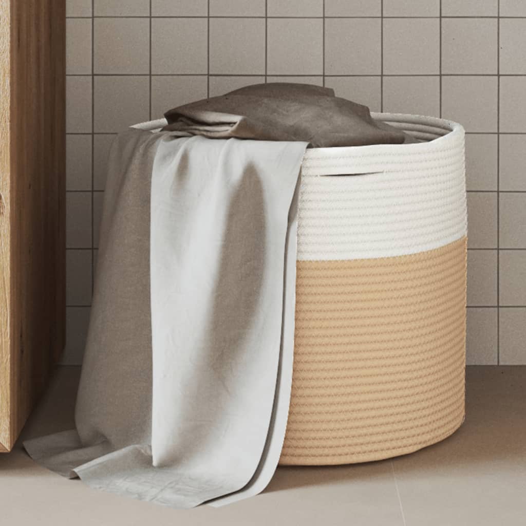 opbevaringskurv Ø40x35 cm bomuld beige og hvid