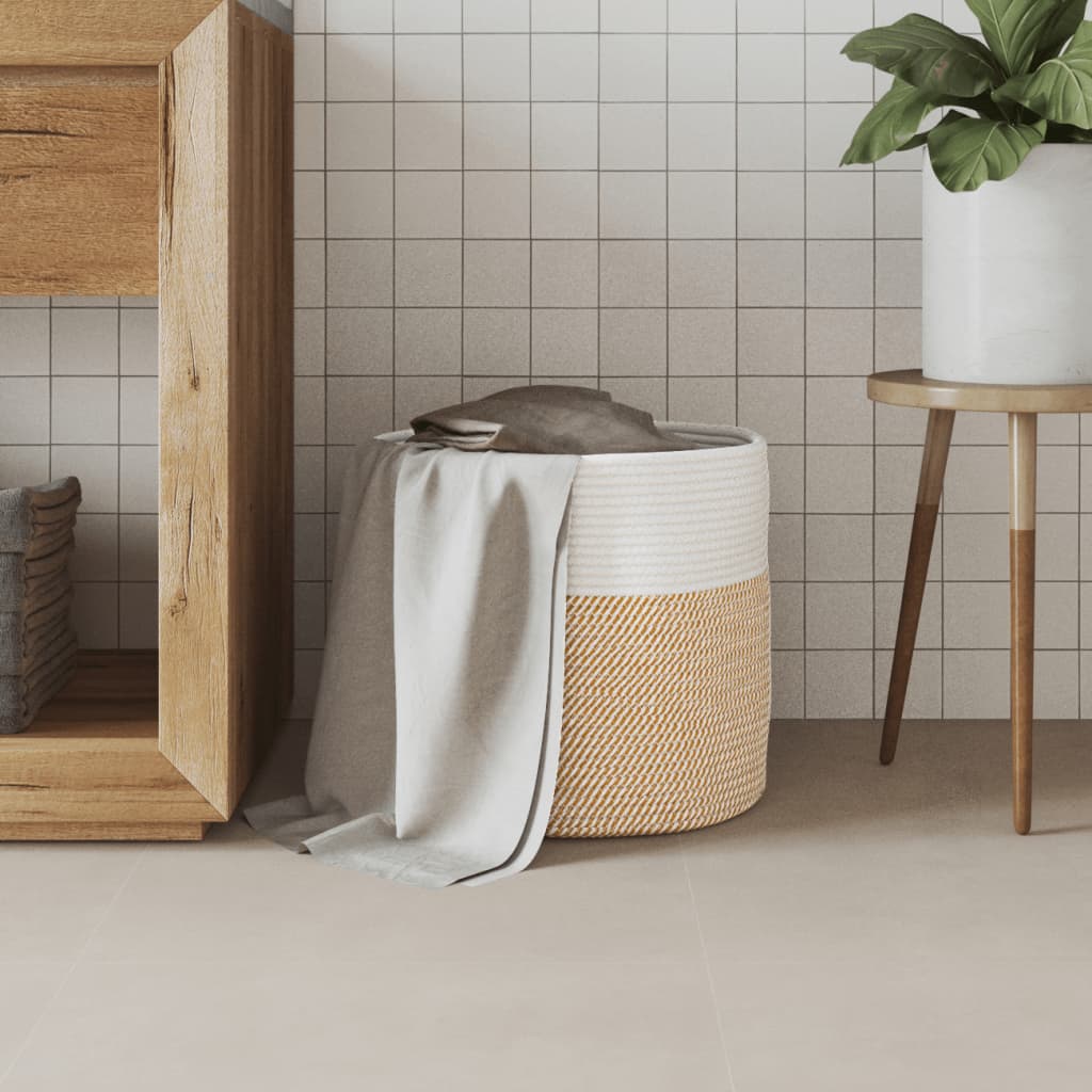 opbevaringskurv Ø40x35 cm bomuld brun og hvid