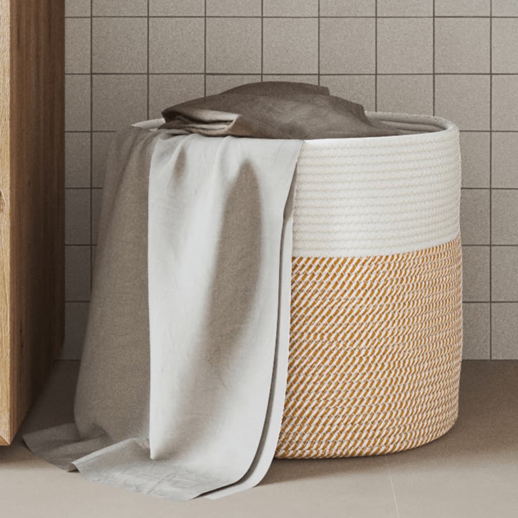 opbevaringskurv Ø40x35 cm bomuld brun og hvid