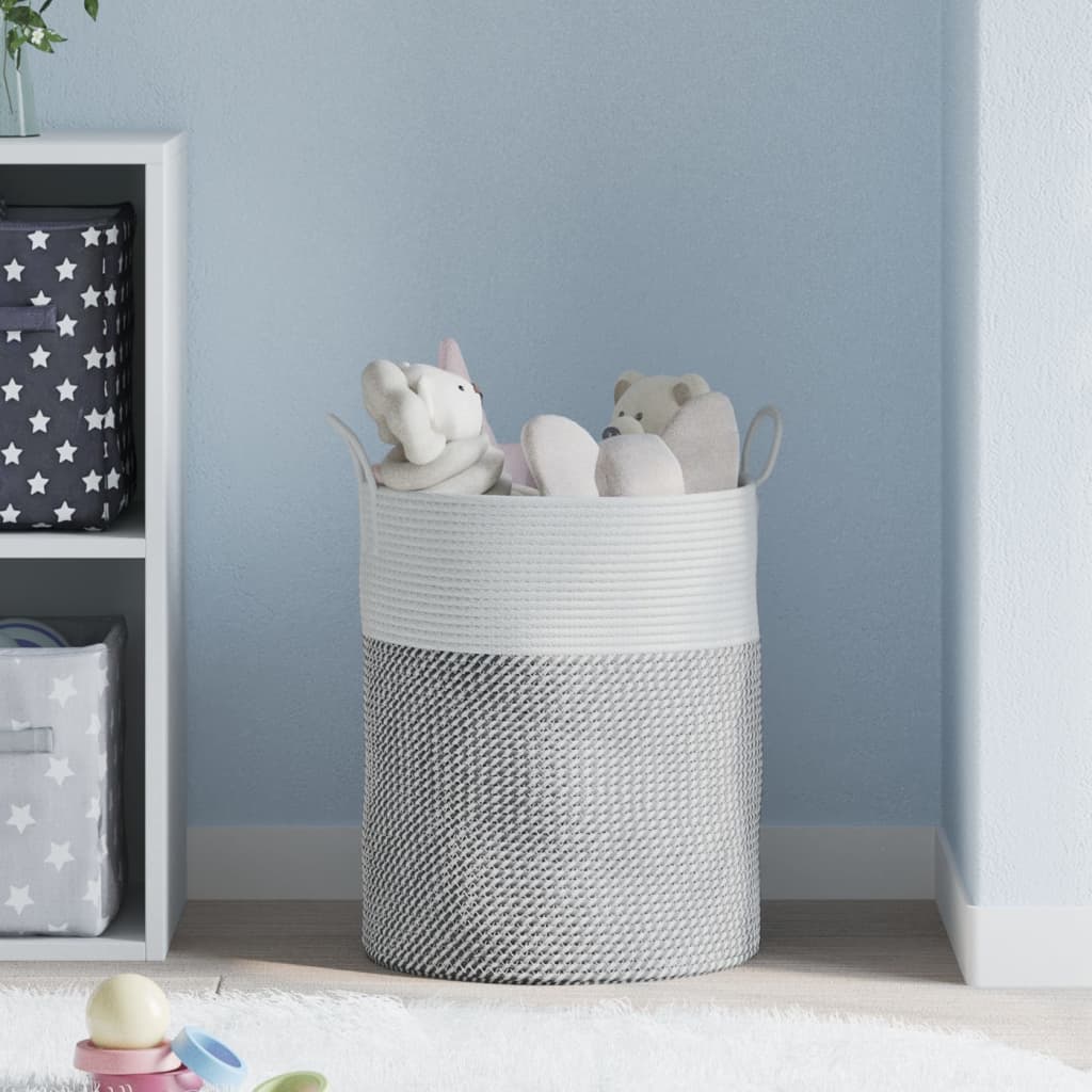 opbevaringskurv Ø38x46 cm bomuld grå og hvid