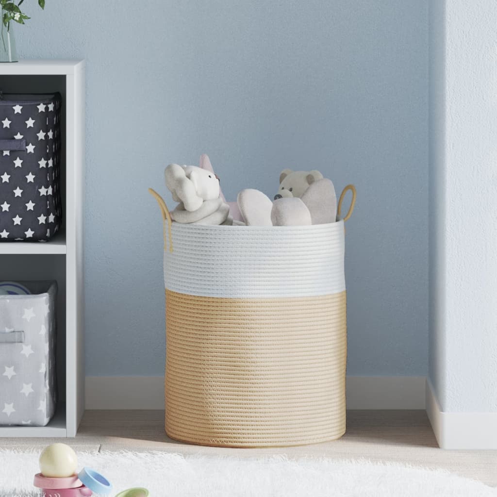 opbevaringskurv Ø38x46 cm bomuld beige og hvid