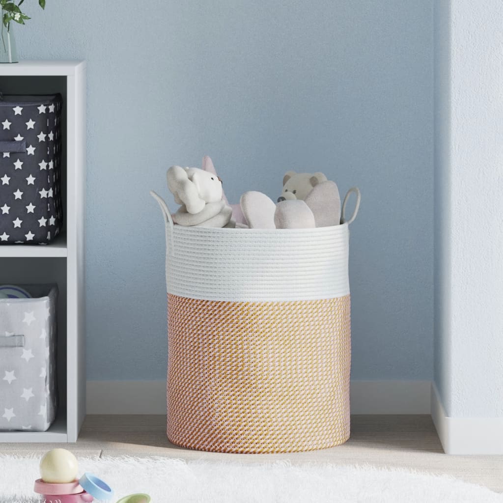 opbevaringskurv Ø38x46 cm bomuld brun og hvid