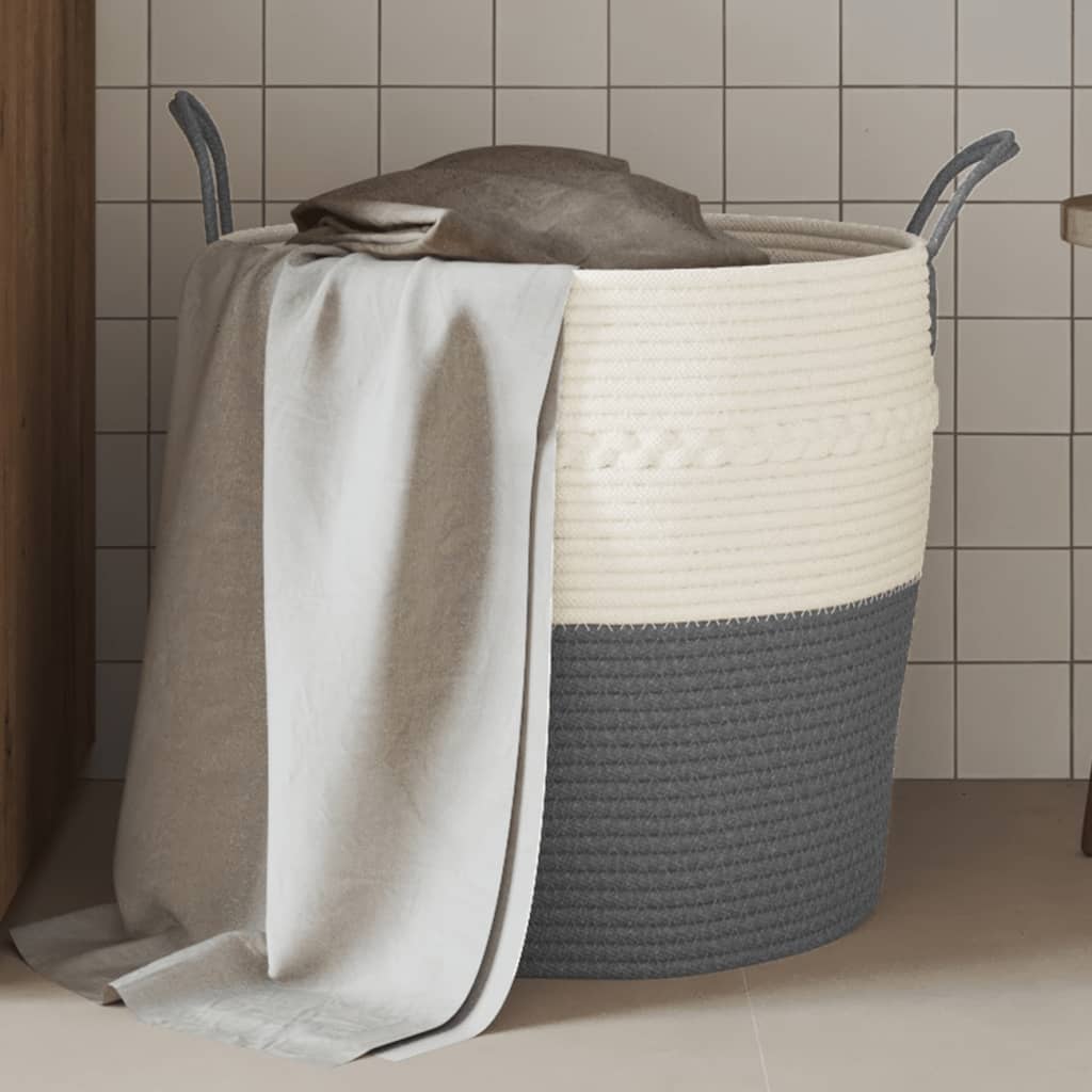 opbevaringskurv Ø43x38 cm bomuld grå og hvid