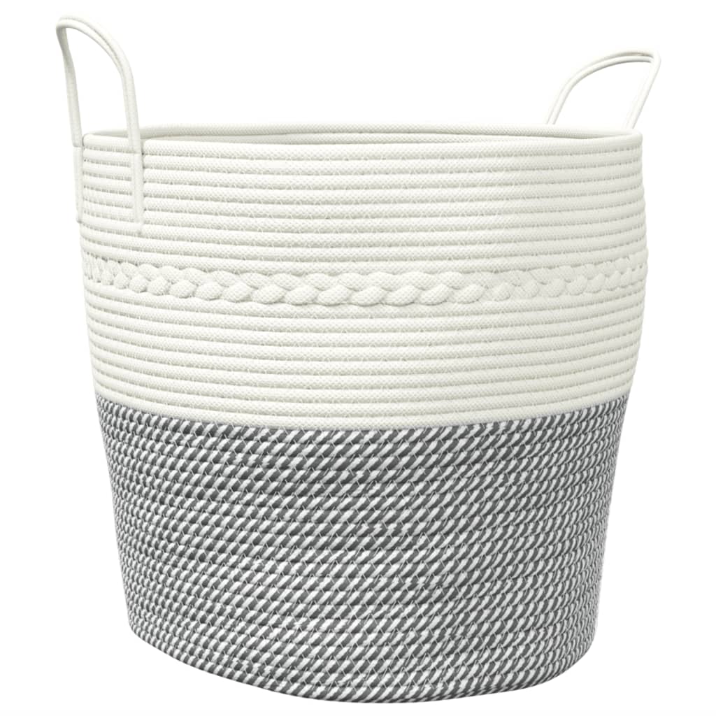 opbevaringskurv Ø43x38 cm bomuld grå og hvid