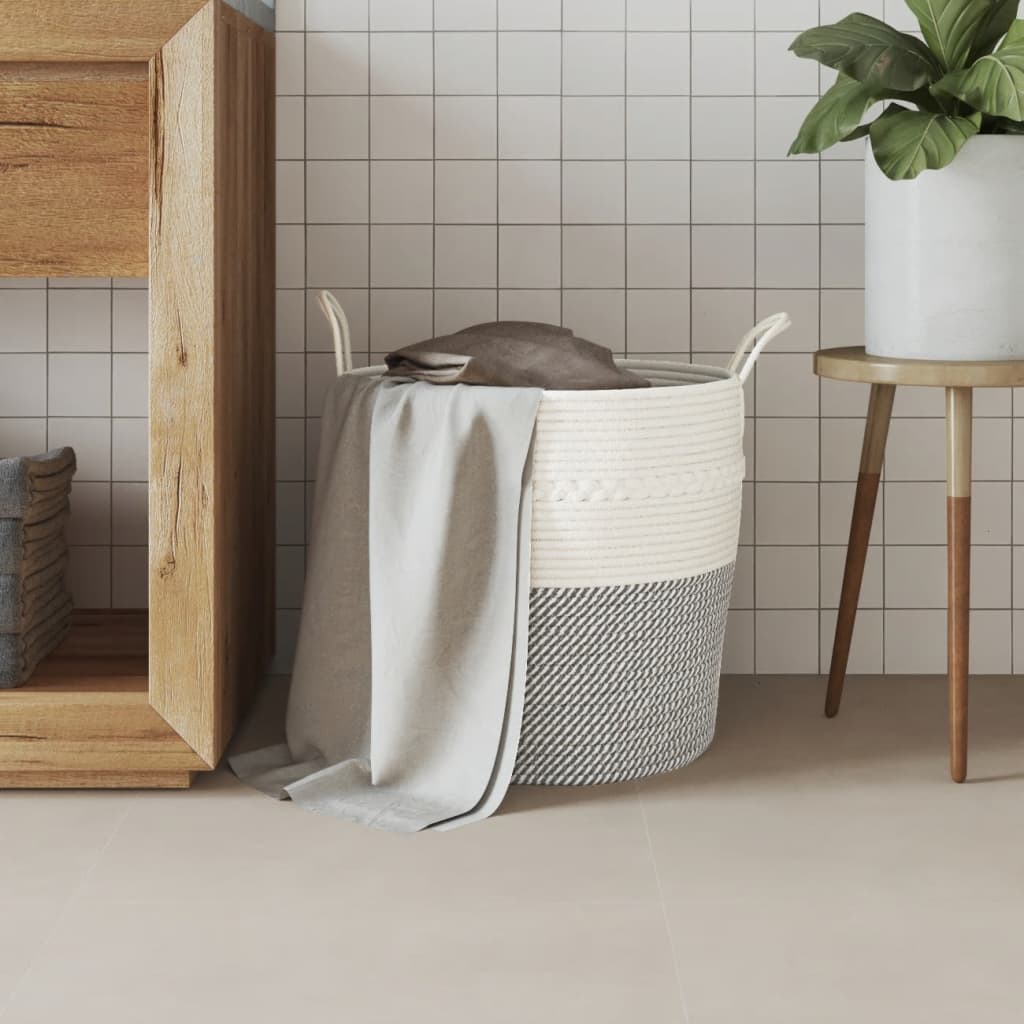 opbevaringskurv Ø43x38 cm bomuld grå og hvid