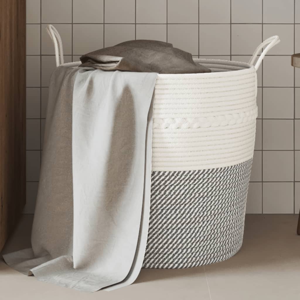 opbevaringskurv Ø43x38 cm bomuld grå og hvid
