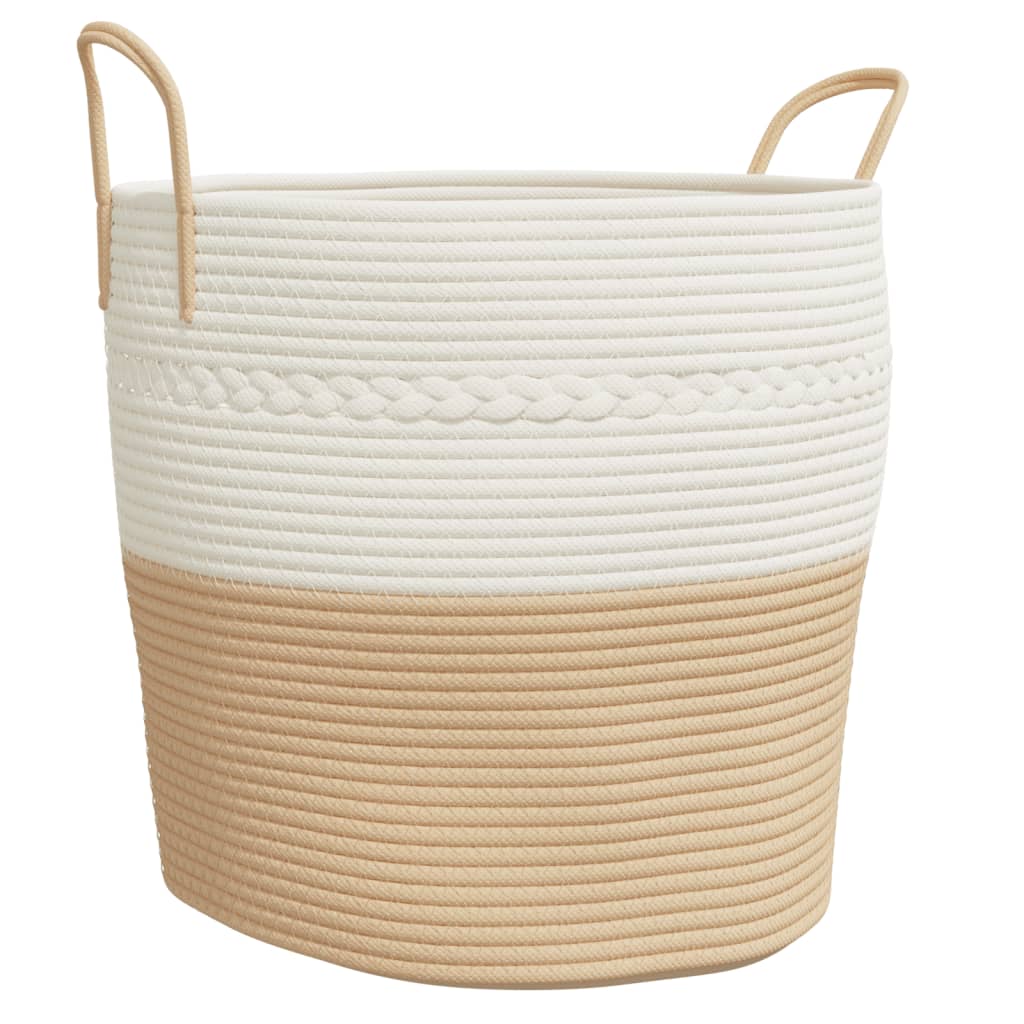 opbevaringskurv Ø43x38 cm bomuld beige og hvid