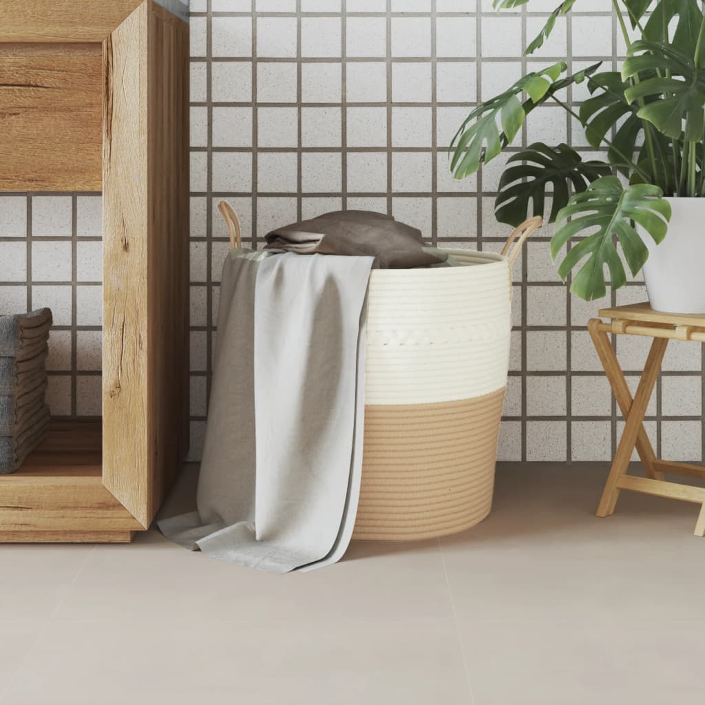 opbevaringskurv Ø43x38 cm bomuld beige og hvid