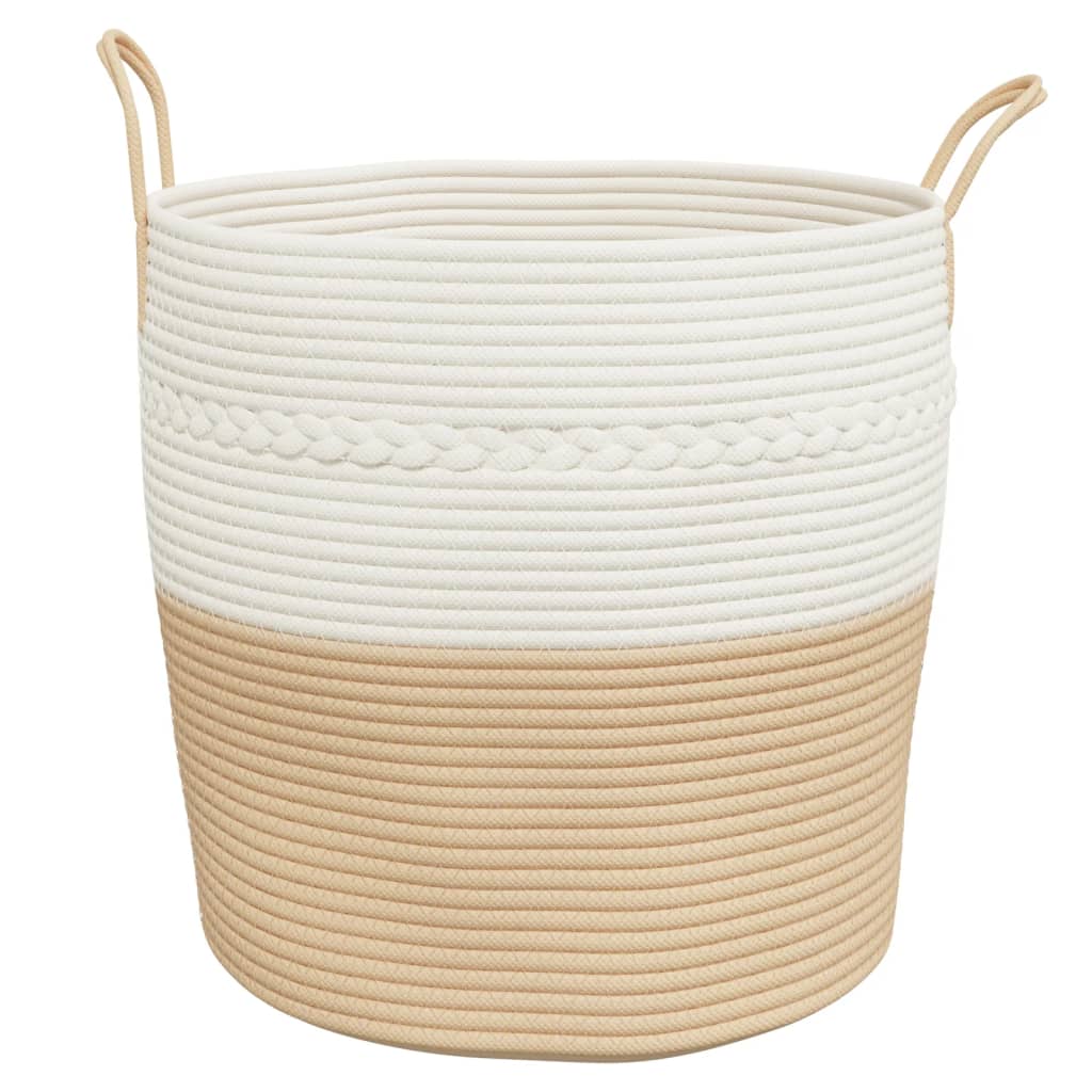 opbevaringskurv Ø43x38 cm bomuld beige og hvid