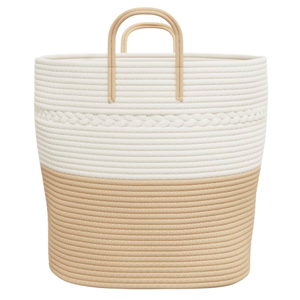 opbevaringskurv Ø43x38 cm bomuld beige og hvid