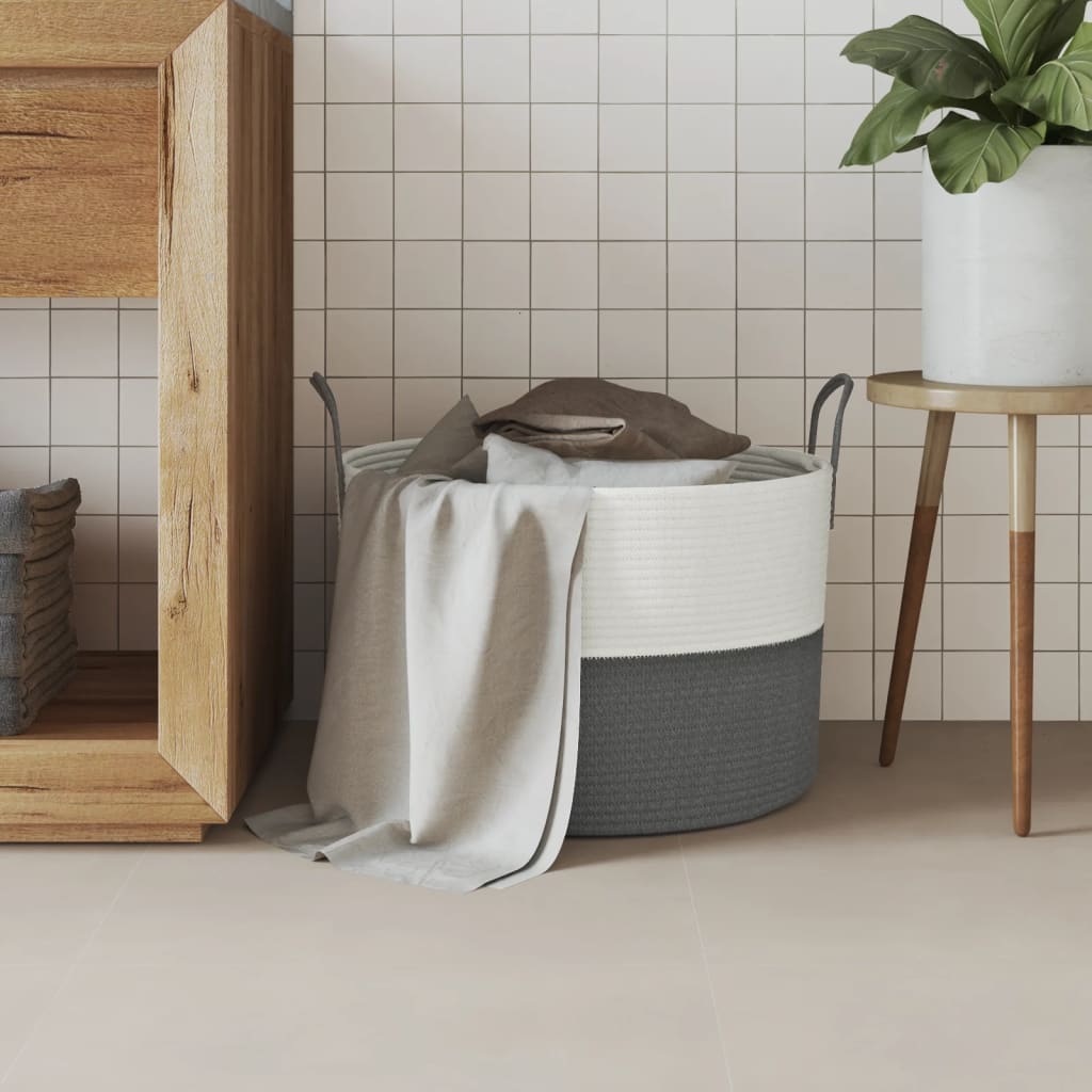 opbevaringskurv Ø51x33 cm bomuld grå og hvid
