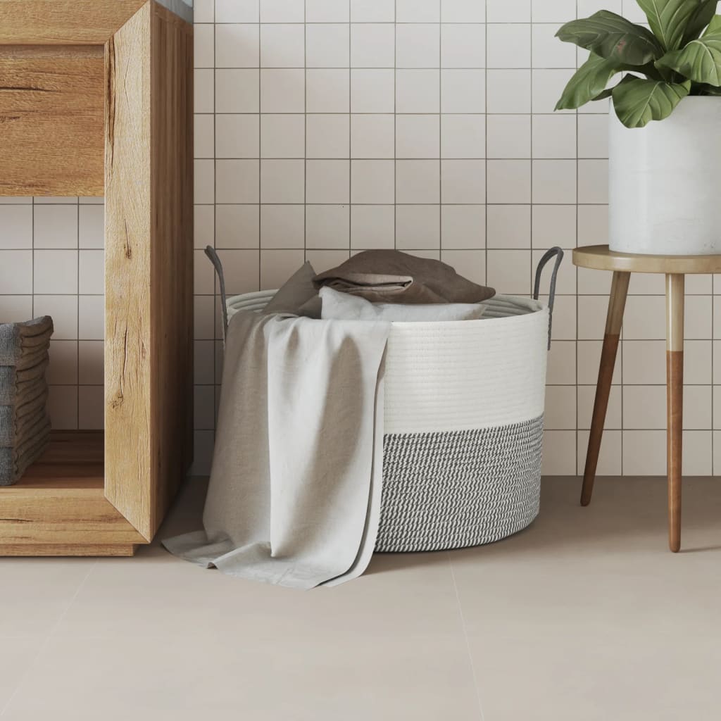 opbevaringskurv Ø51x33 cm bomuld grå og hvid