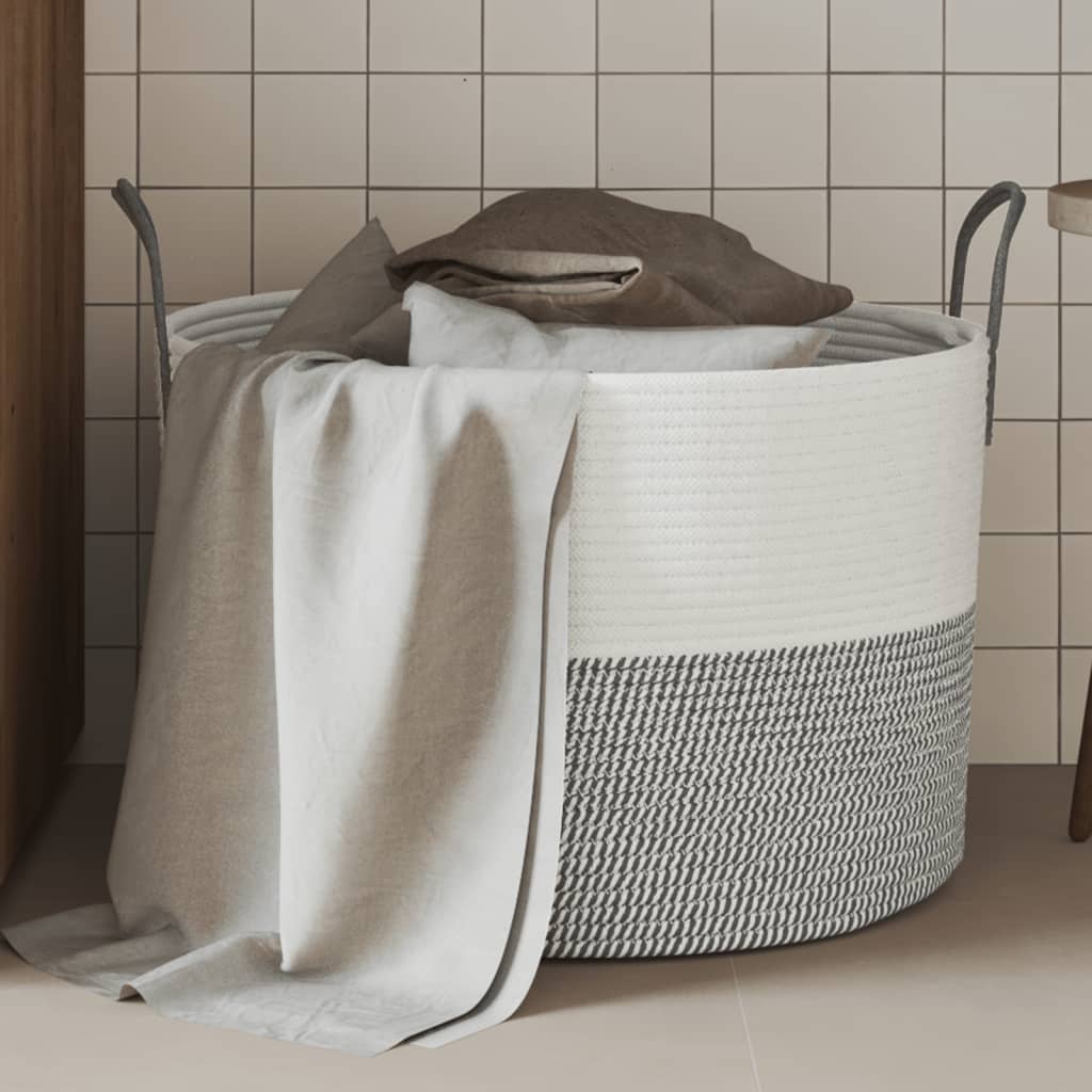 opbevaringskurv Ø51x33 cm bomuld grå og hvid