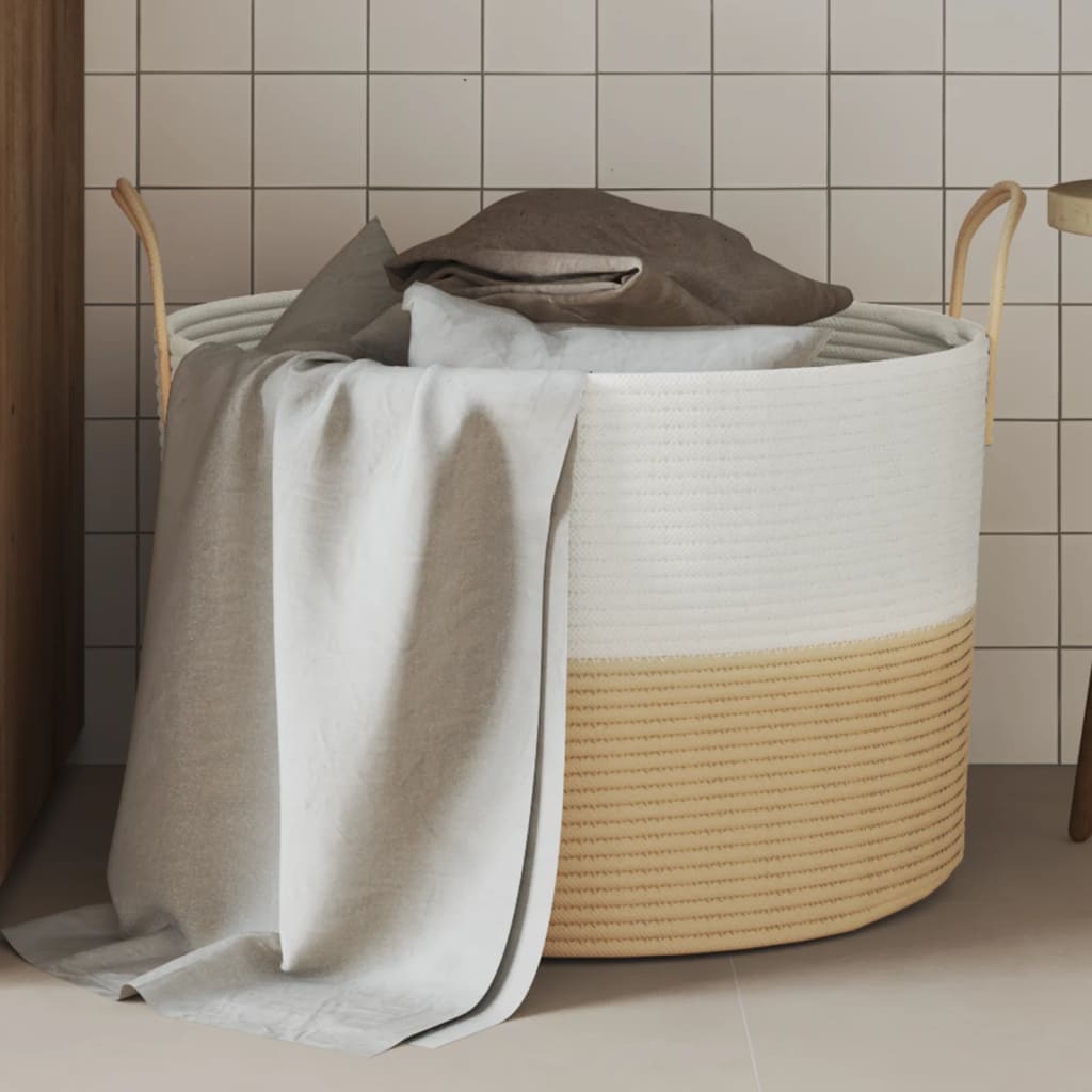 opbevaringskurv Ø51x33 cm bomuld beige og hvid