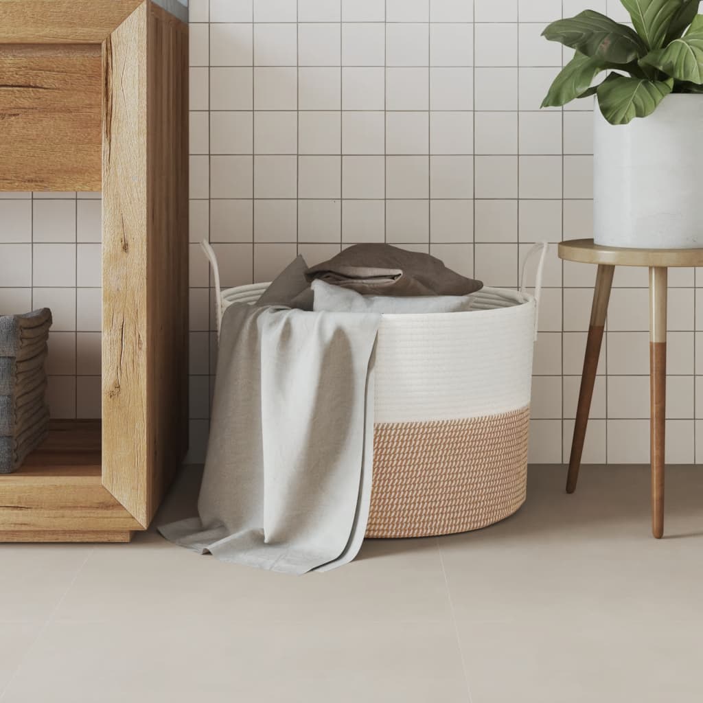 opbevaringskurv Ø51x33 cm bomuld brun og hvid