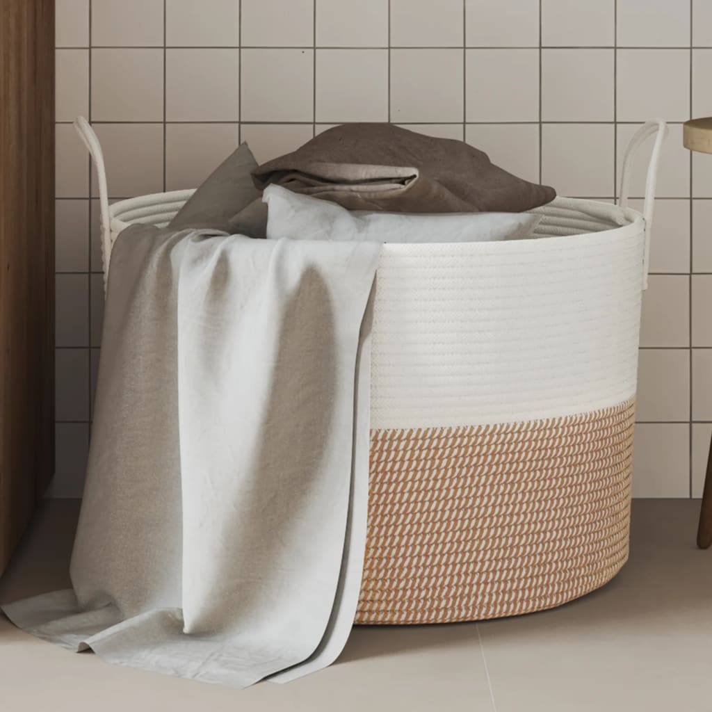 opbevaringskurv Ø51x33 cm bomuld brun og hvid
