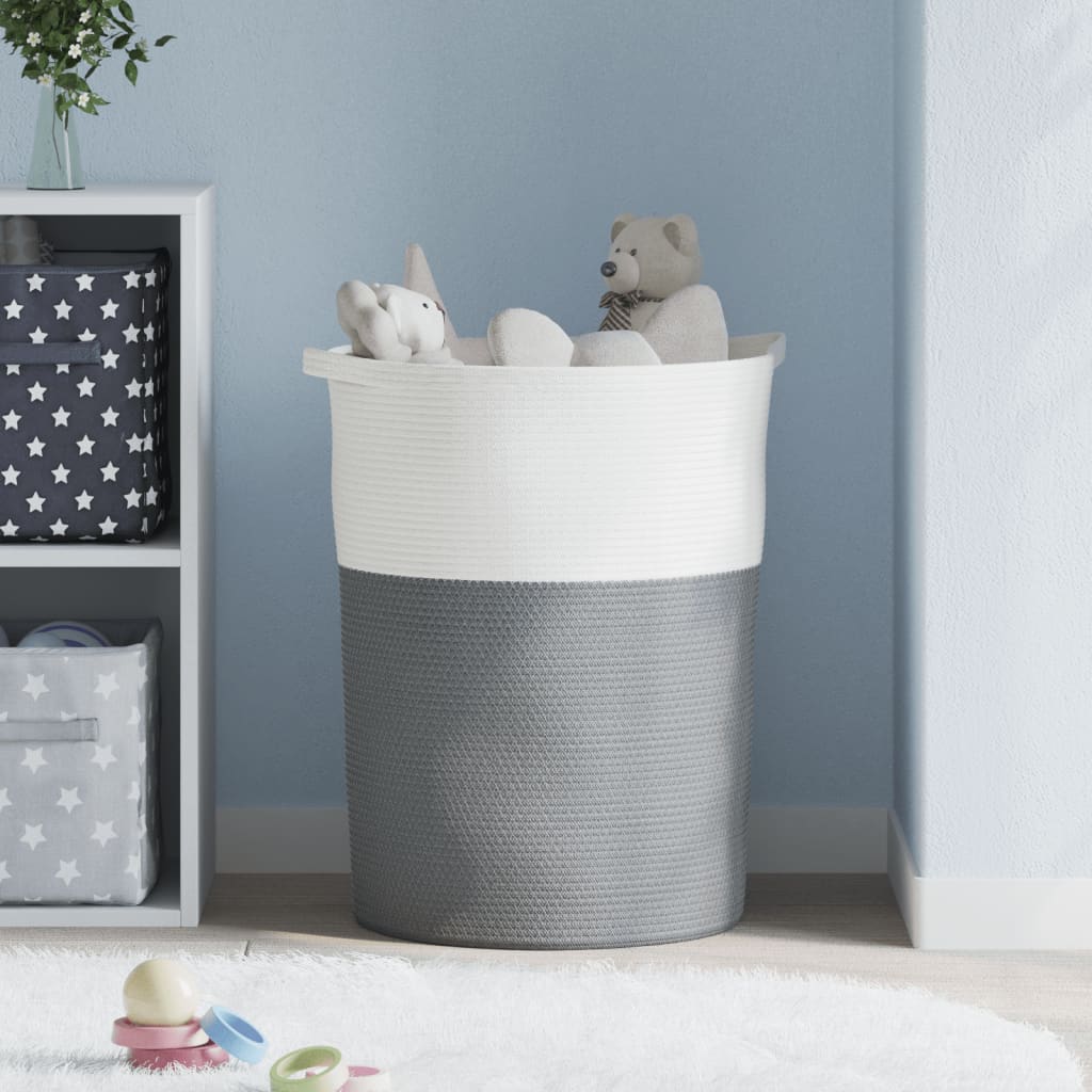 opbevaringskurv Ø49x65 cm bomuld grå og hvid