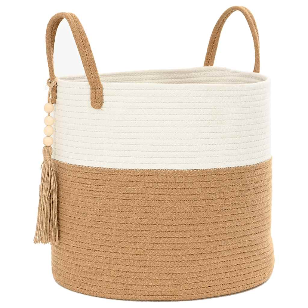 opbevaringskurv Ø40x35 cm bomuld brun og hvid