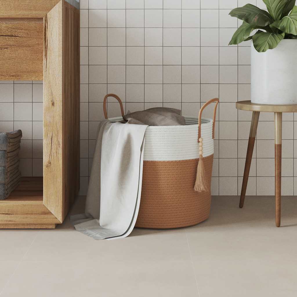 opbevaringskurv Ø40x35 cm bomuld brun og hvid