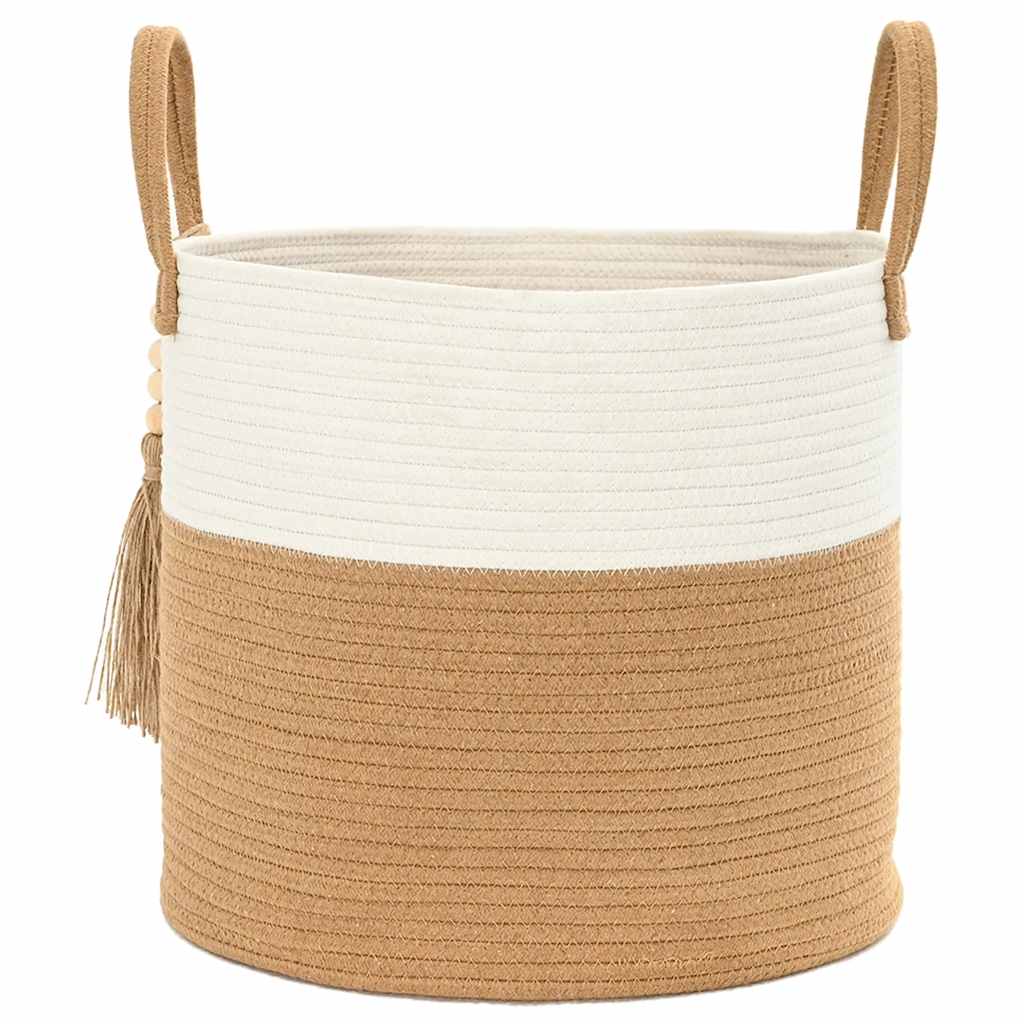 opbevaringskurv Ø40x35 cm bomuld brun og hvid