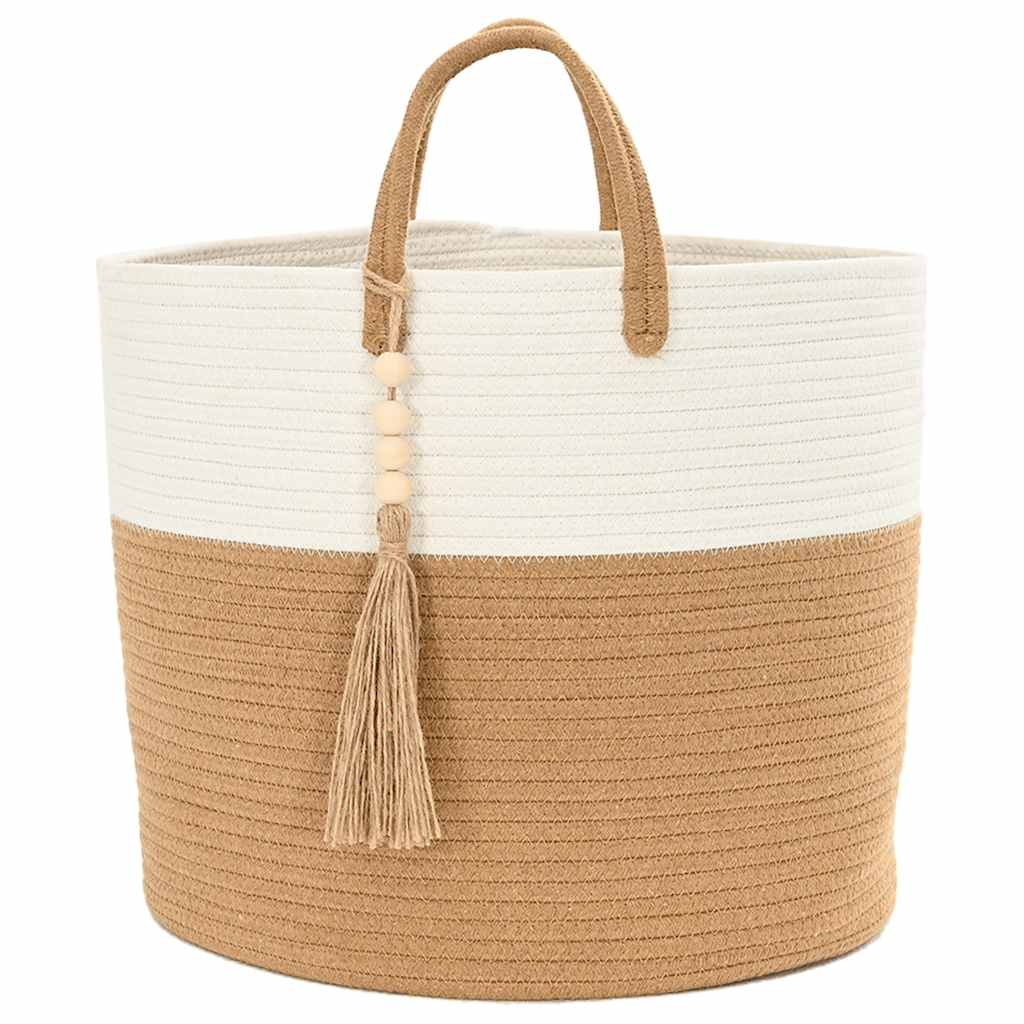 opbevaringskurv Ø40x35 cm bomuld brun og hvid