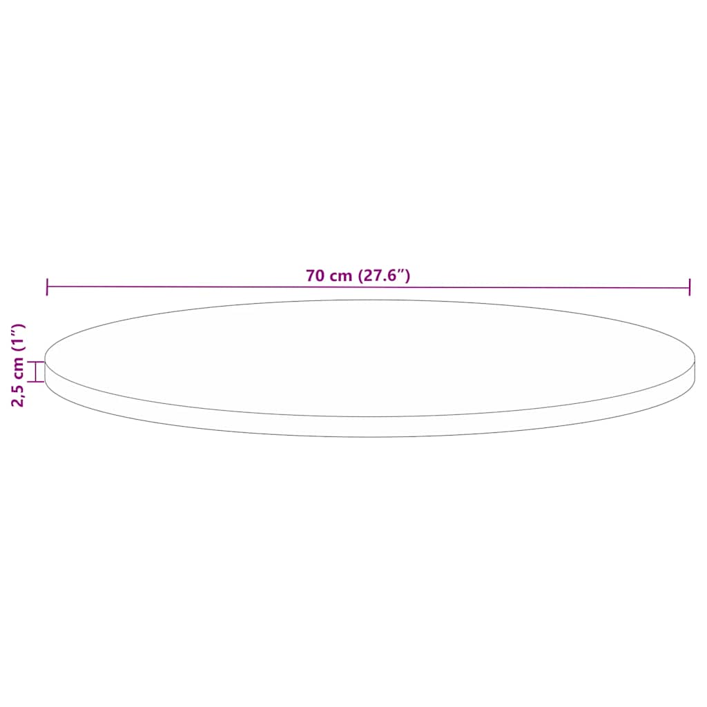 bordplade Ø70x2,5 cm rund massivt genbrugstræ