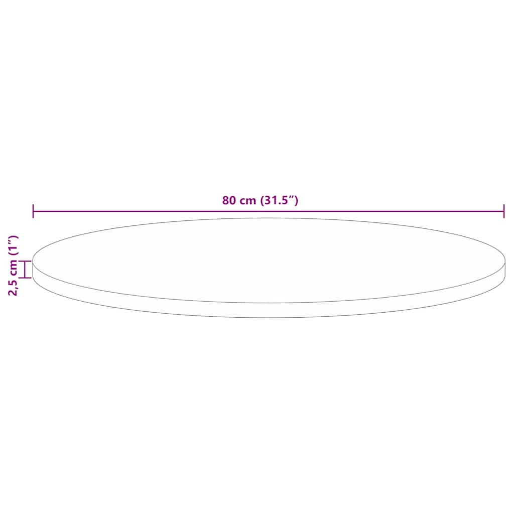 bordplade Ø80x2,5 cm rund massivt genbrugstræ