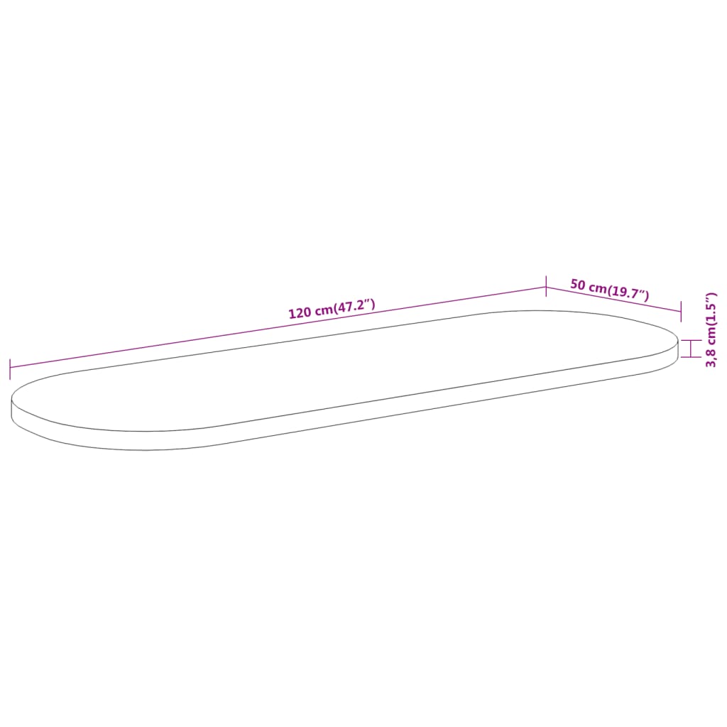 bordplade 120x50x3,8 cm oval massivt akacietræ