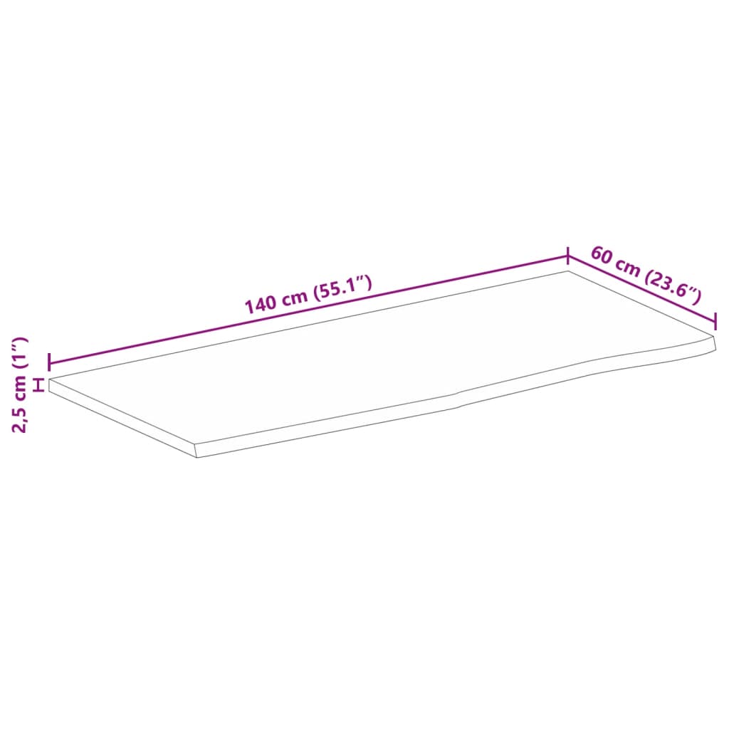 bordplade 140x60x2,5 cm naturlig kant massivt ru mangotræ