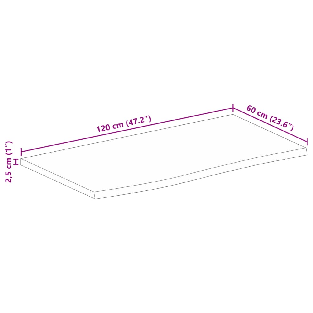 bordplade 120x60x2,5 cm naturlig kant massivt mangotræ