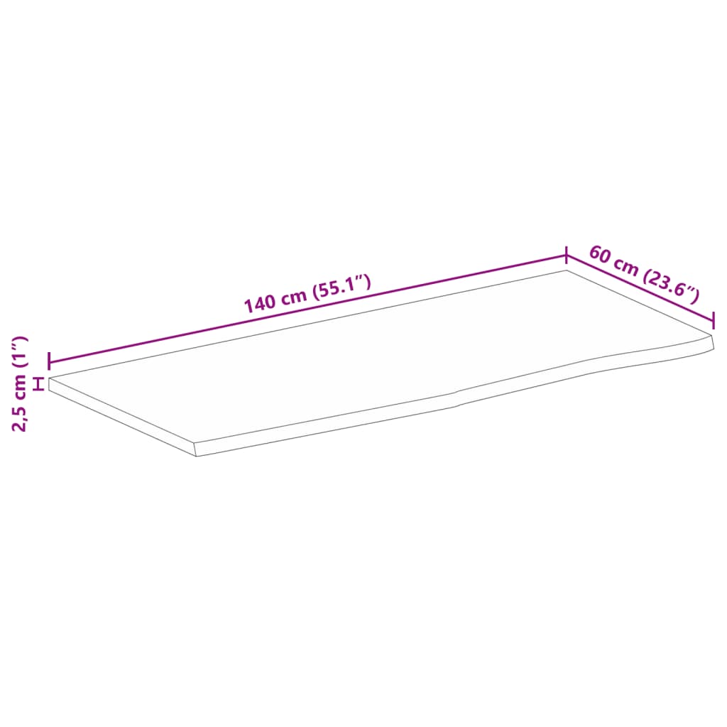 bordplade 140x60x2,5 cm naturlig kant massivt mangotræ