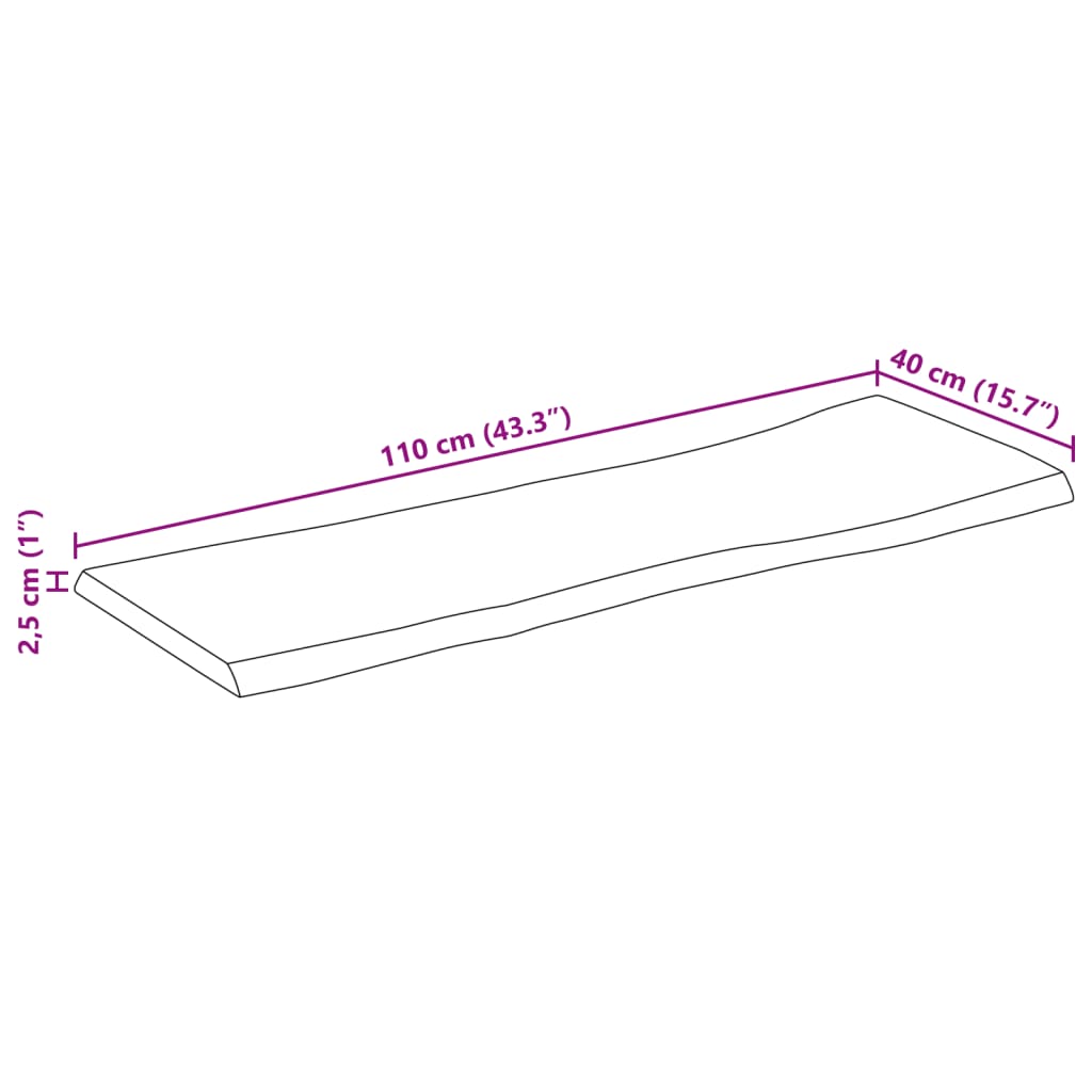 bordplade 110x40x2,5 cm naturlig kant massivt mangotræ