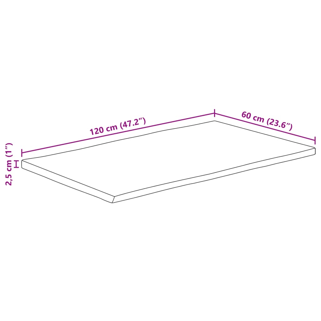 bordplade 120x60x2,5 cm naturlig kant massivt mangotræ