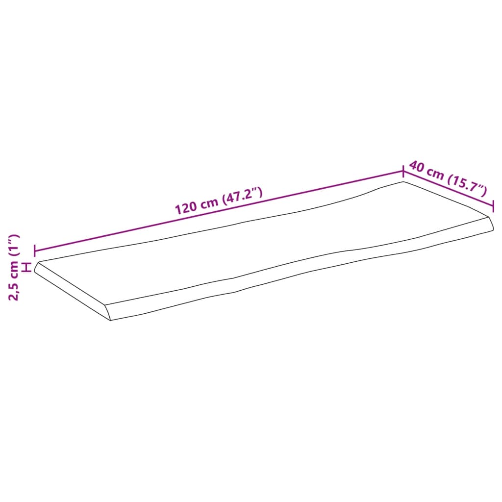 bordplade 120x40x2,5 cm naturlig kant massivt mangotræ