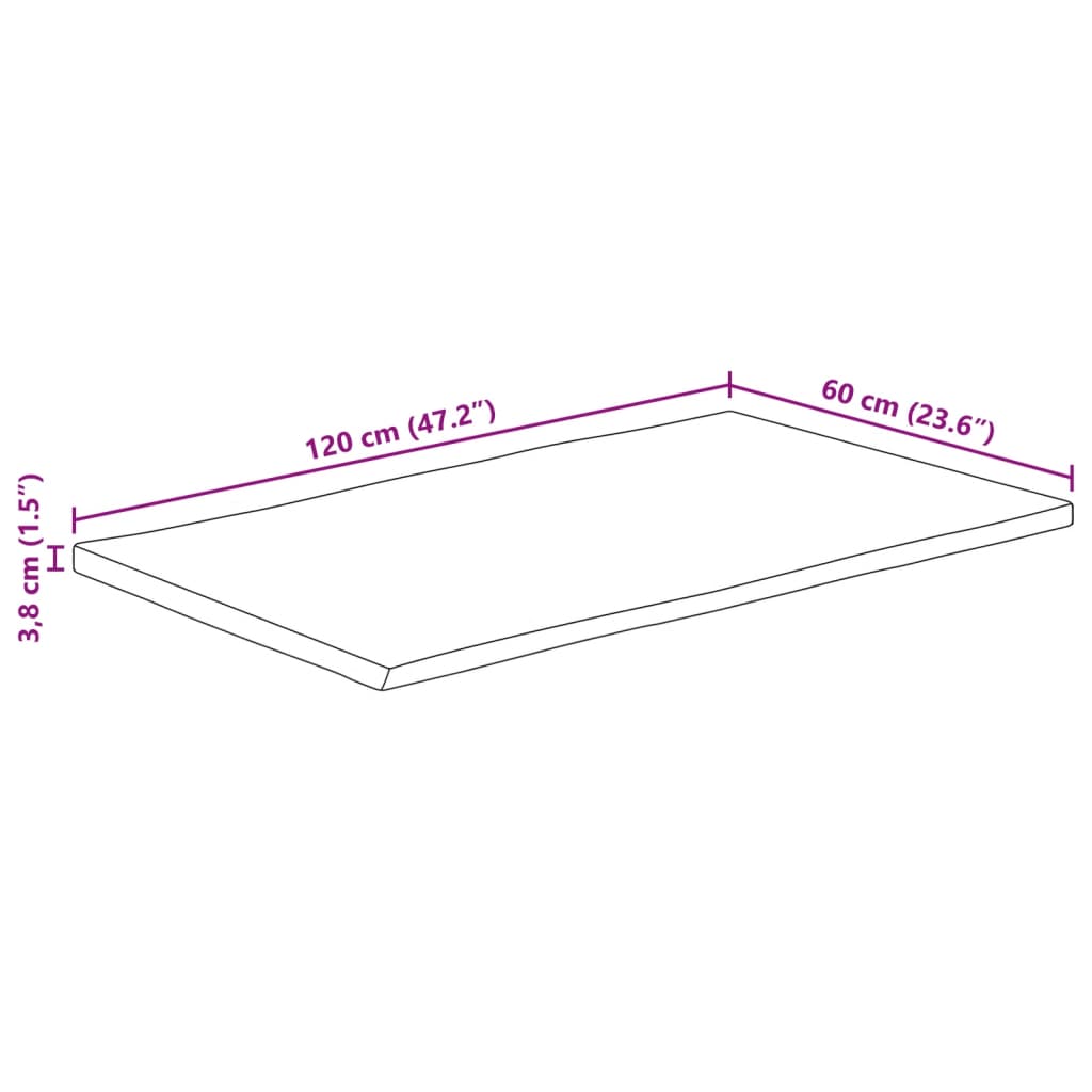 bordplade 120x60x3,8 cm naturlig kant massivt mangotræ