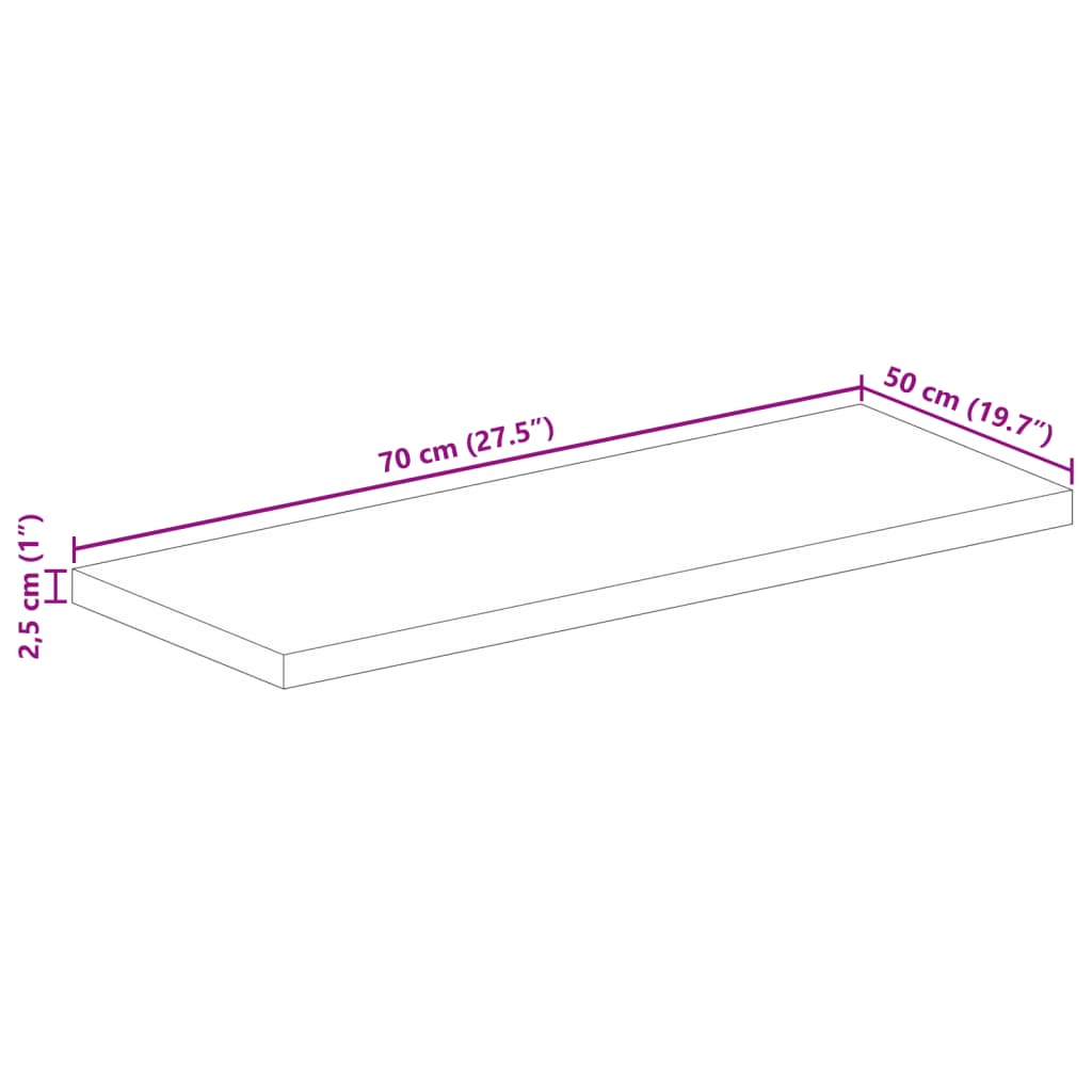 bordplade 70x50x2,5 cm rektangulær massivt ru mangotræ